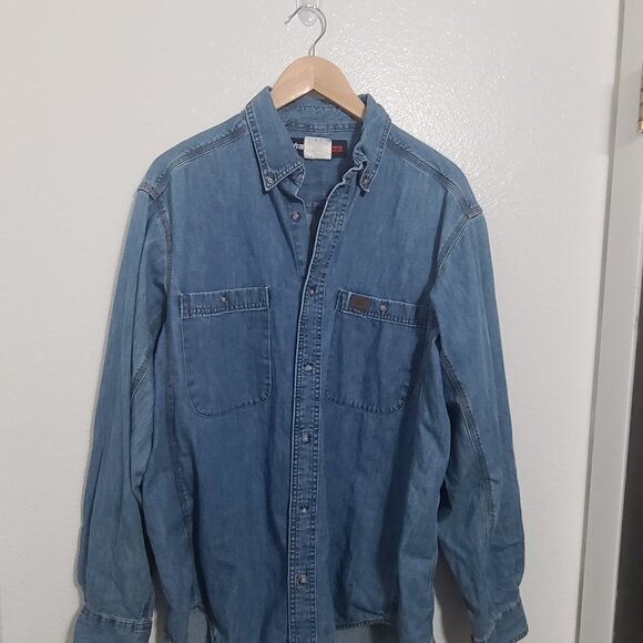 Wrangler Riggs Ripstop Work Shirt Large Blue Long Sleeve Button-Up - Picture 2 of 5